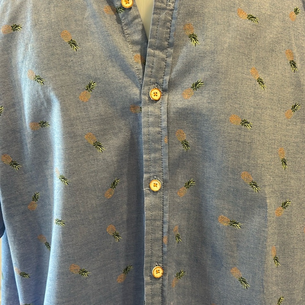 Cactus Man Blue Button-Up Shirt with Pineapple Print